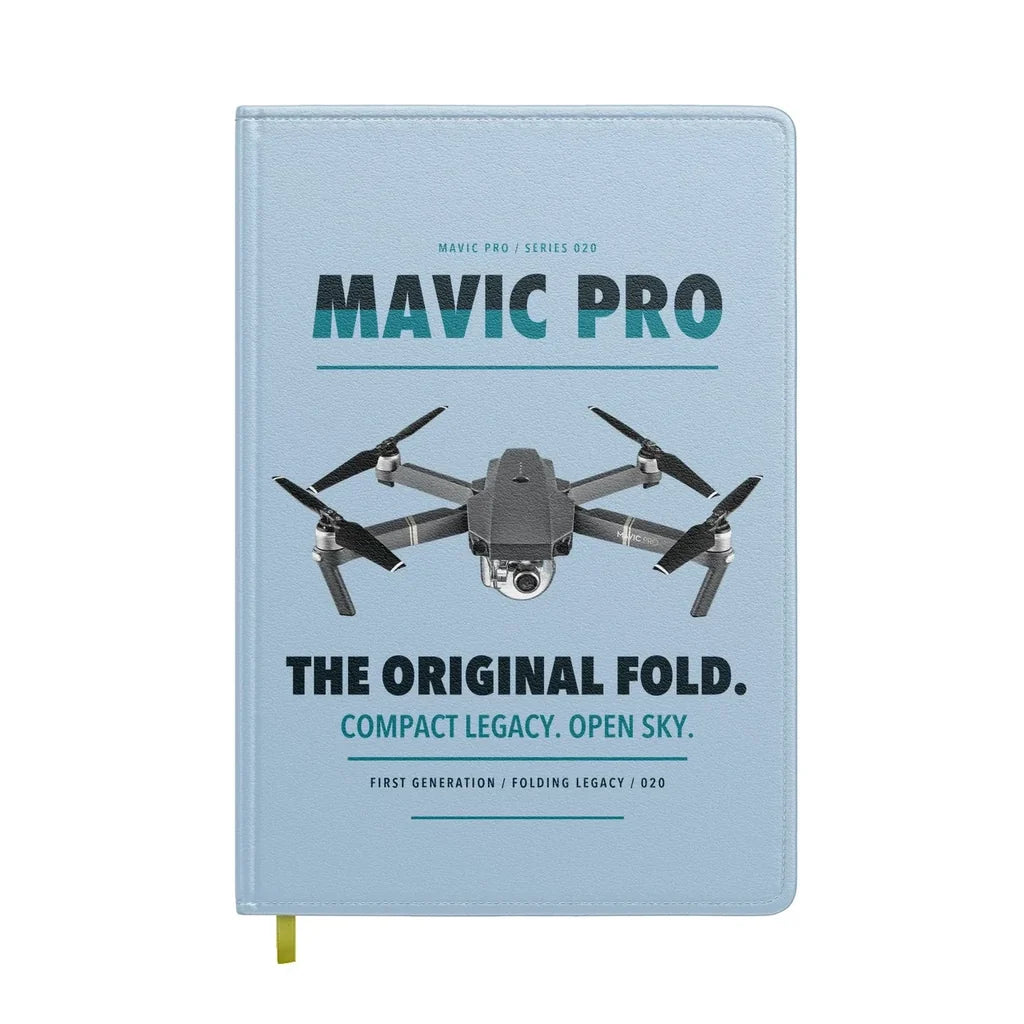 DJI Mavic Pro design on light blue notebook
