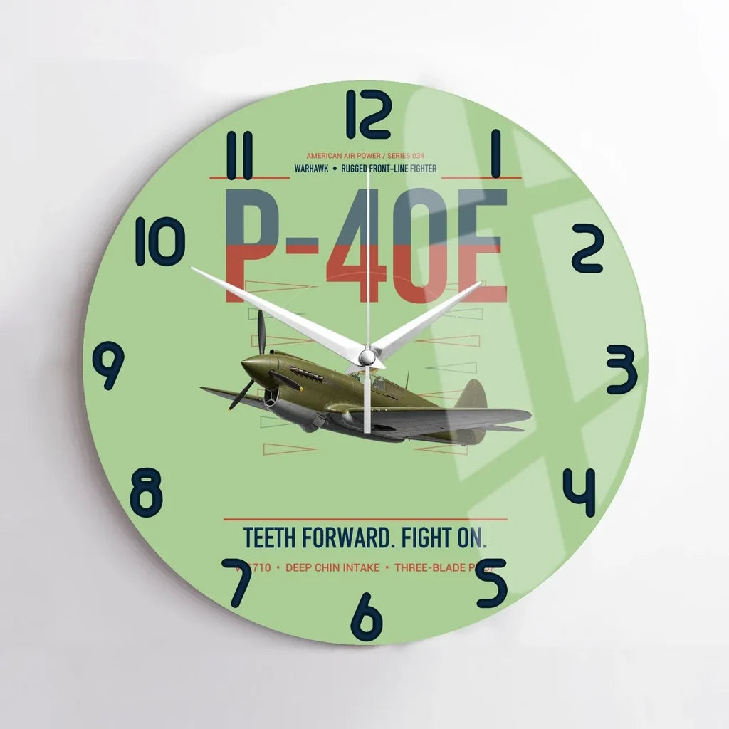 P-40E Warhawk design on light green no frame wall clock