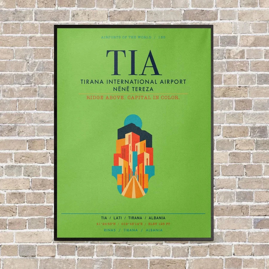 Tirana International Airport Nënë Tereza TIA vertical canvas print - framed - light green background