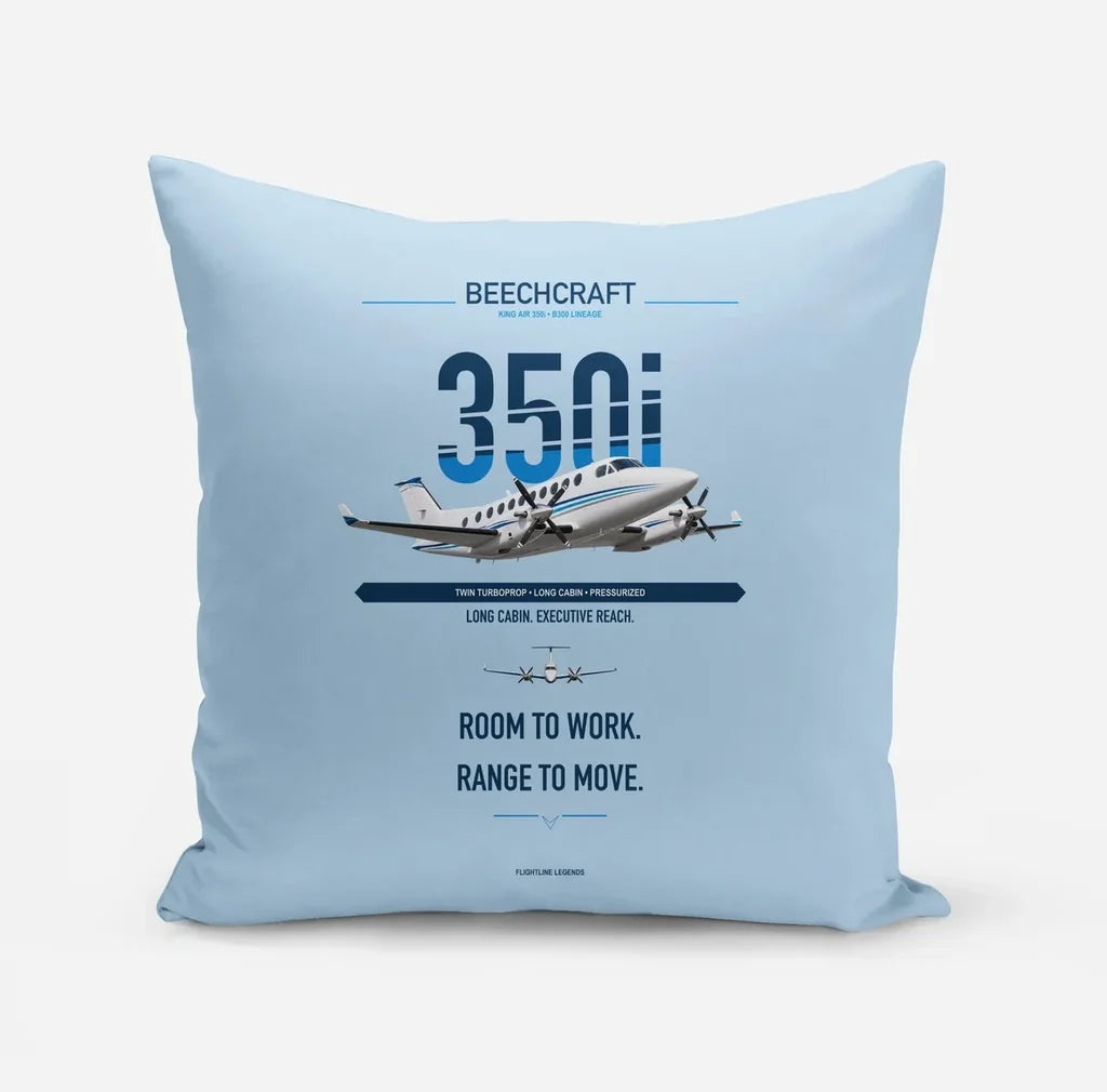 Beechcraft King Air 350i design on light blue pillow