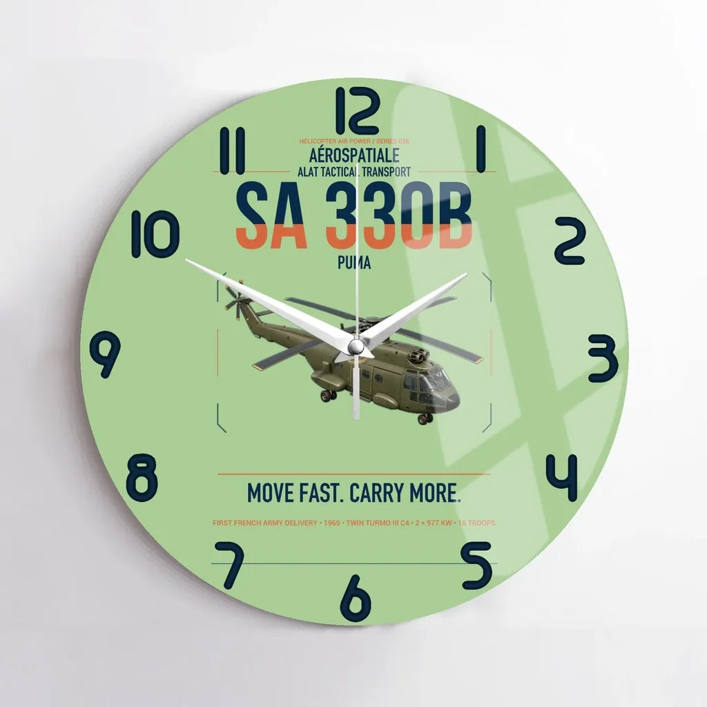 Aérospatiale SA 330B Puma design on light green no frame wall clock