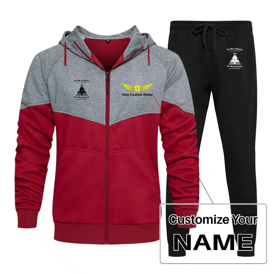One Mile of Runway Will Take you Anywhere Zipped Hoodie - Colourful - Red + Name (Customizable)