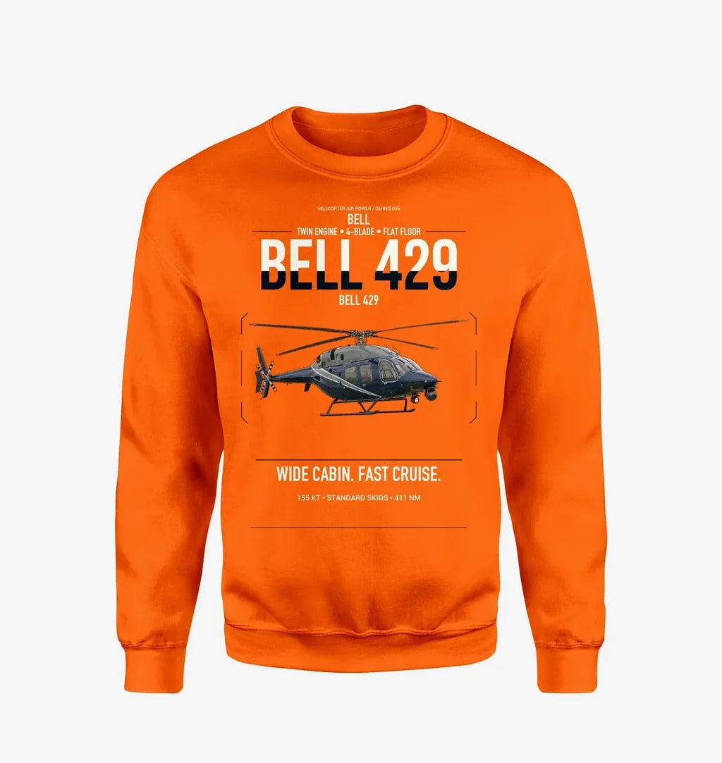 Bell 429 design on orange sweatshirt