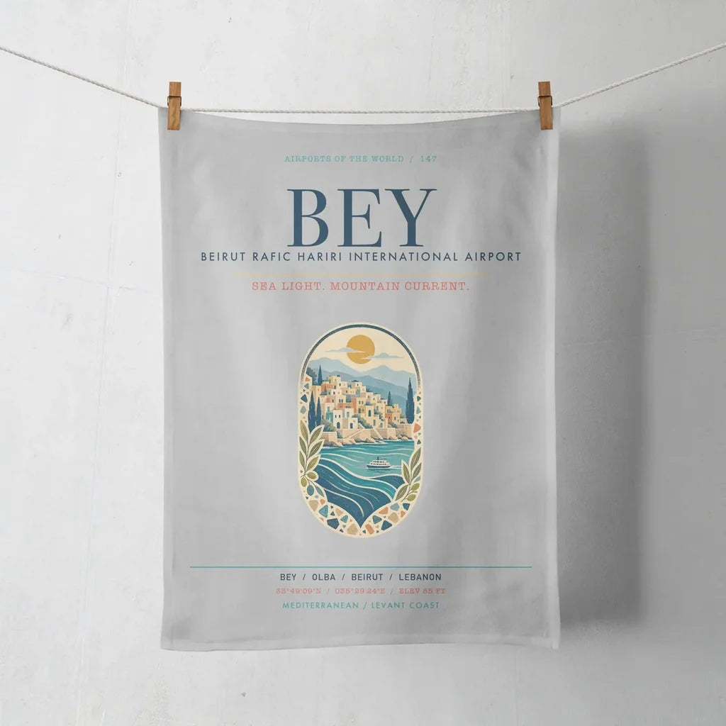 Beirut Rafic Hariri International Airport (BEY) design on light gray towel