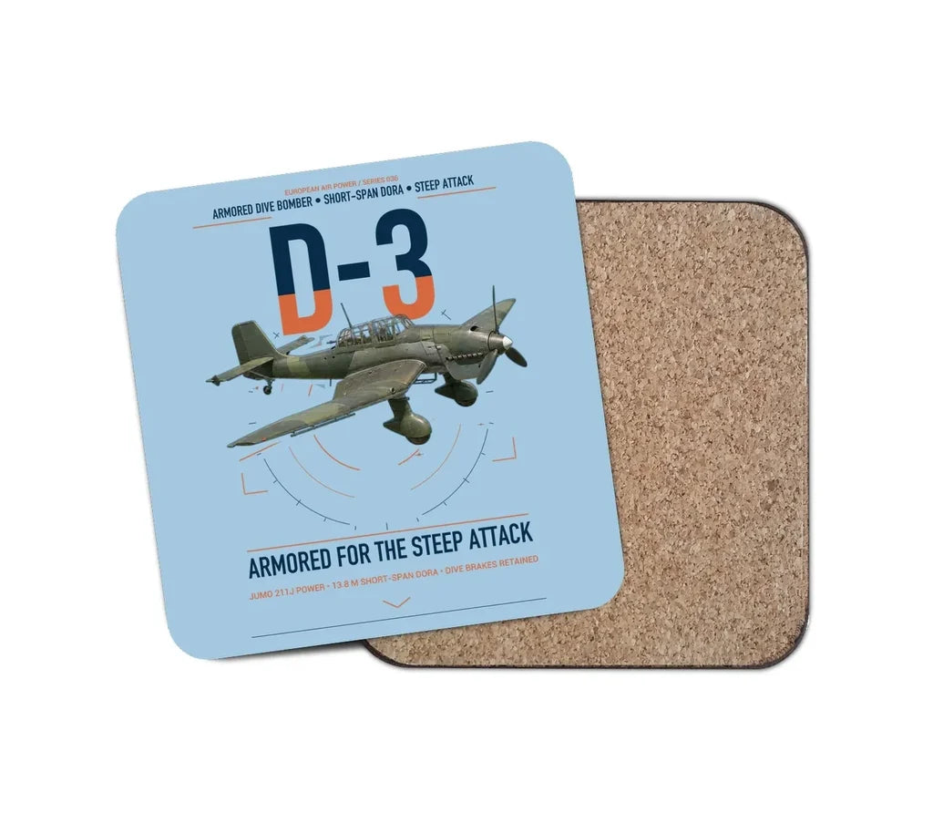 Junkers Ju 87D-3 design on light blue 1 piece coaster