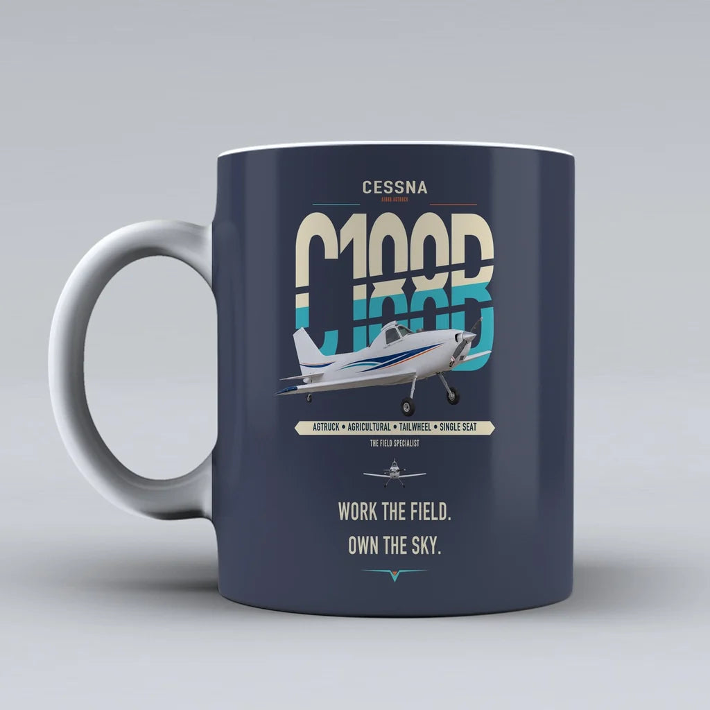 Cessna A188B AgTruck design on dark blue ceramic mug, double-side print