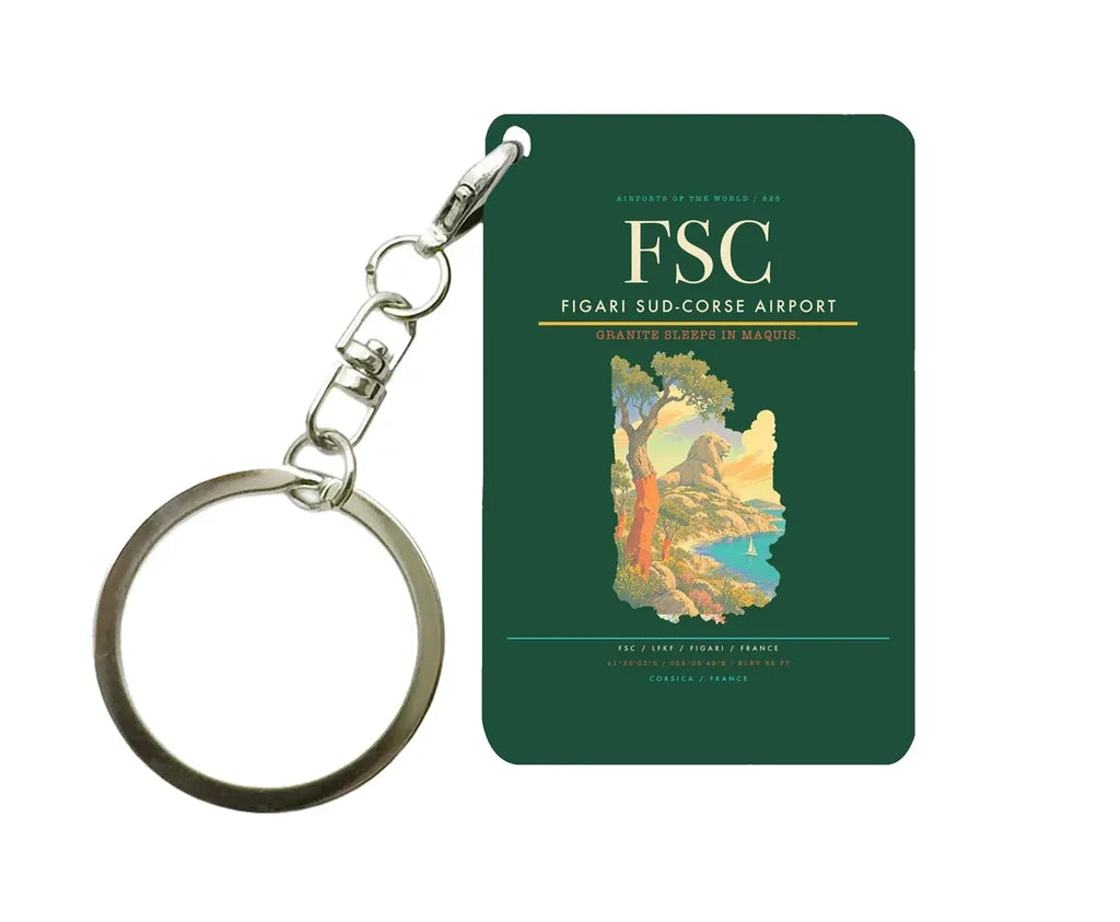 Figari Sud-Corse Airport (FSC) design on dark green key chain