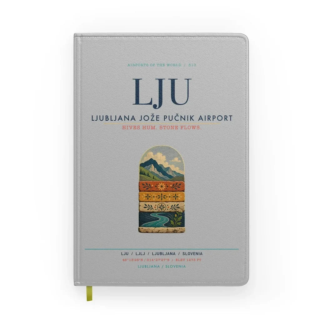 Ljubljana Jože Pučnik Airport (LJU) design on light gray notebook