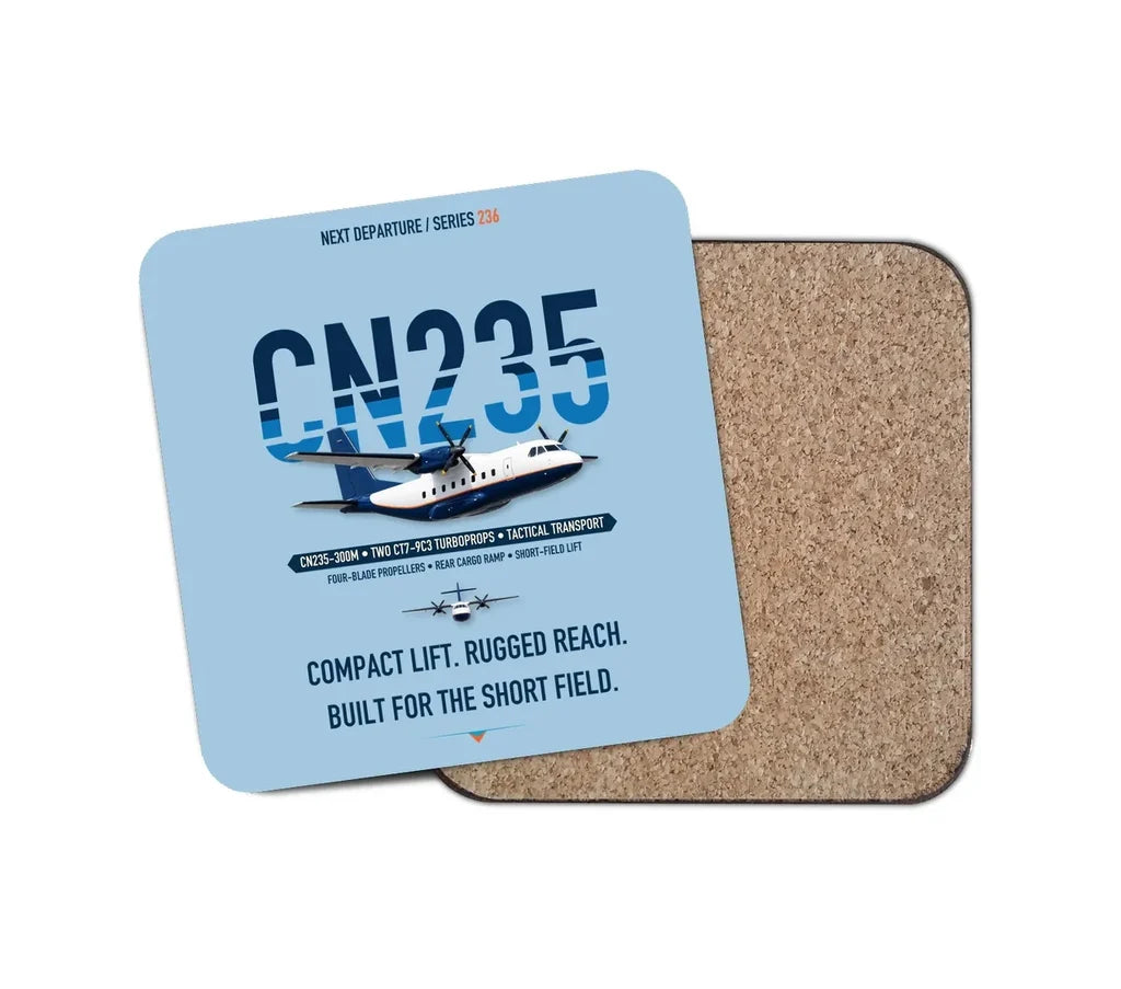 Airbus CN235-300M design on light blue 1 piece coaster