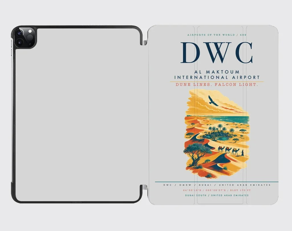 Al Maktoum International Airport (DWC) design on light gray ipad tablet case