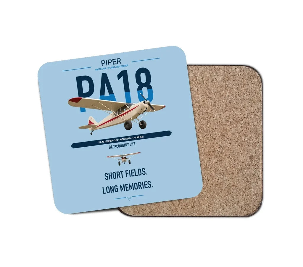 Piper PA-18 Super Cub design on light blue 1 piece coaster