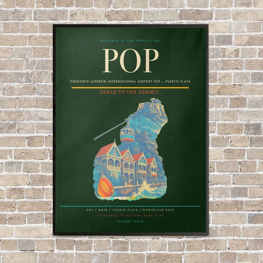 Gregorio Luperón International Airport POP — Puerto Plata vertical canvas print - framed - dark green background