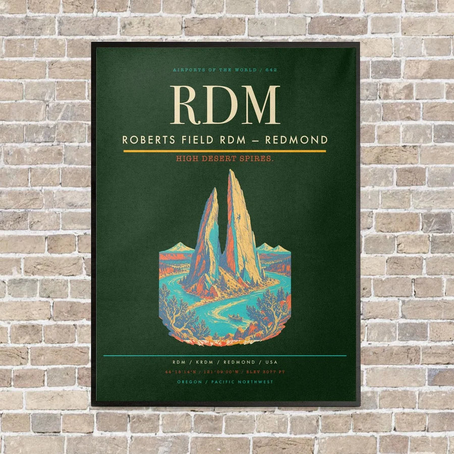 Roberts Field RDM — Redmond vertical canvas print - framed - dark green background