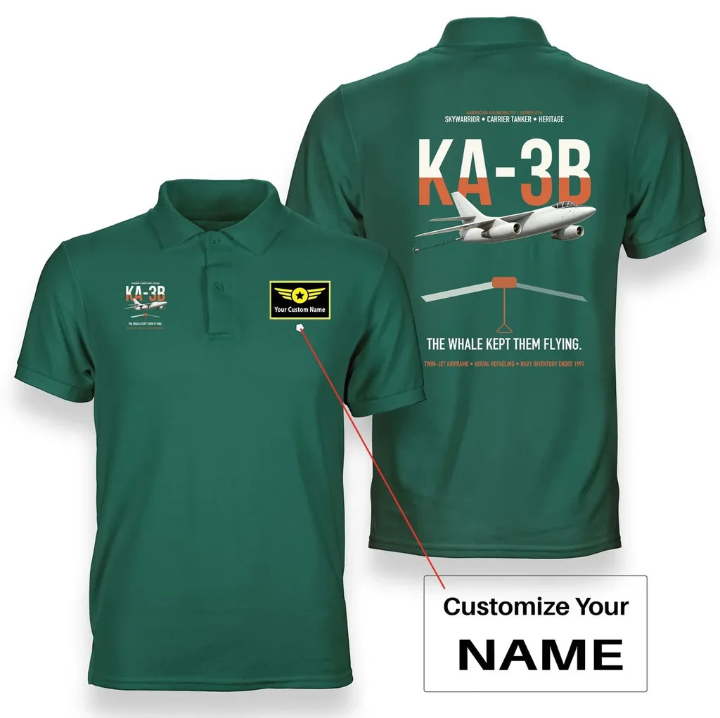 KA-3B Skywarrior design on green+name double-side polo t-shirt, double-side print