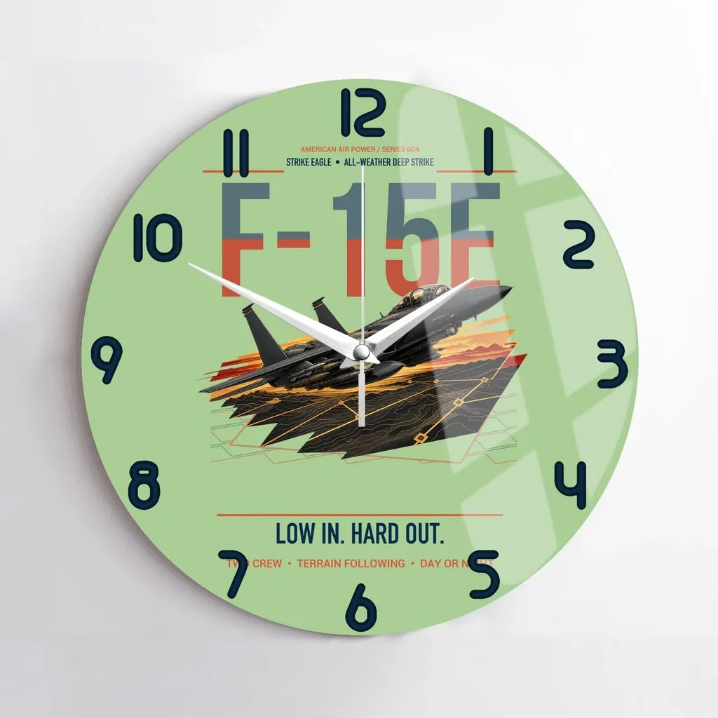 F-15E Strike Eagle design on light green no frame wall clock