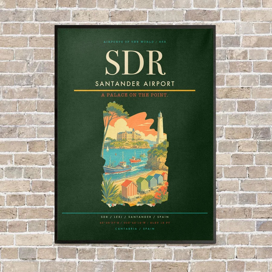Santander Airport SDR vertical canvas print - framed - dark green background