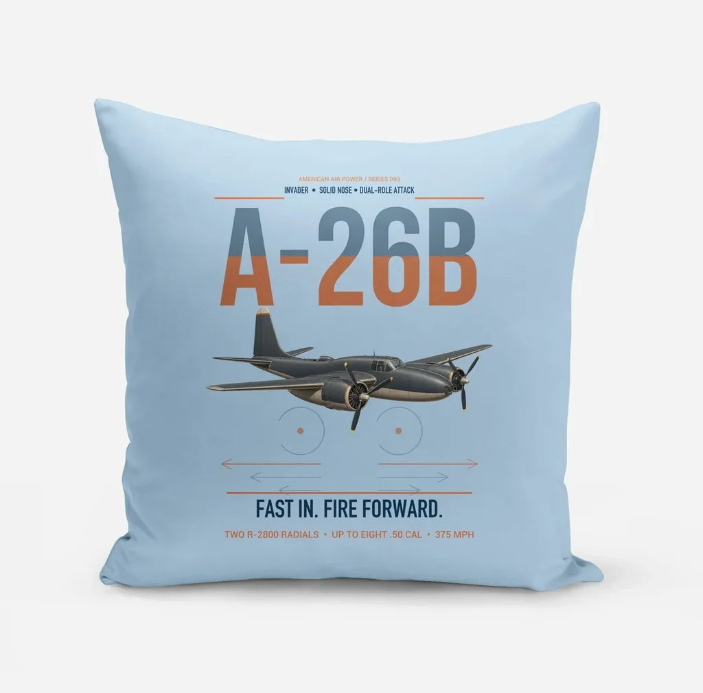 A-26B Invader design on light blue pillow