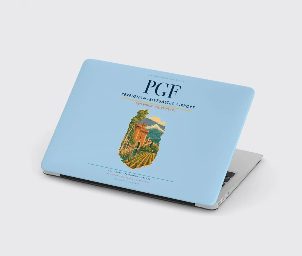 Perpignan–Rivesaltes Airport (PGF) design on light blue MacBook case