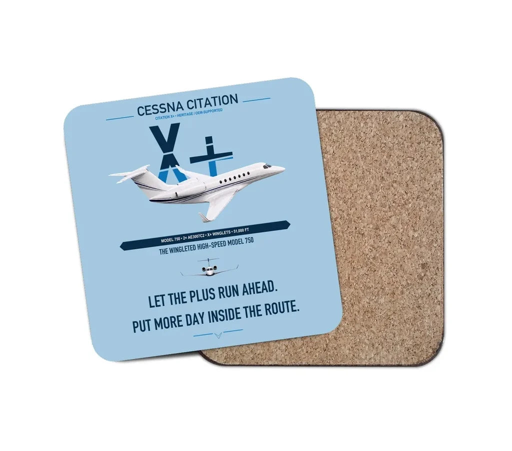 Cessna Citation X+ design on light blue 1 piece coaster
