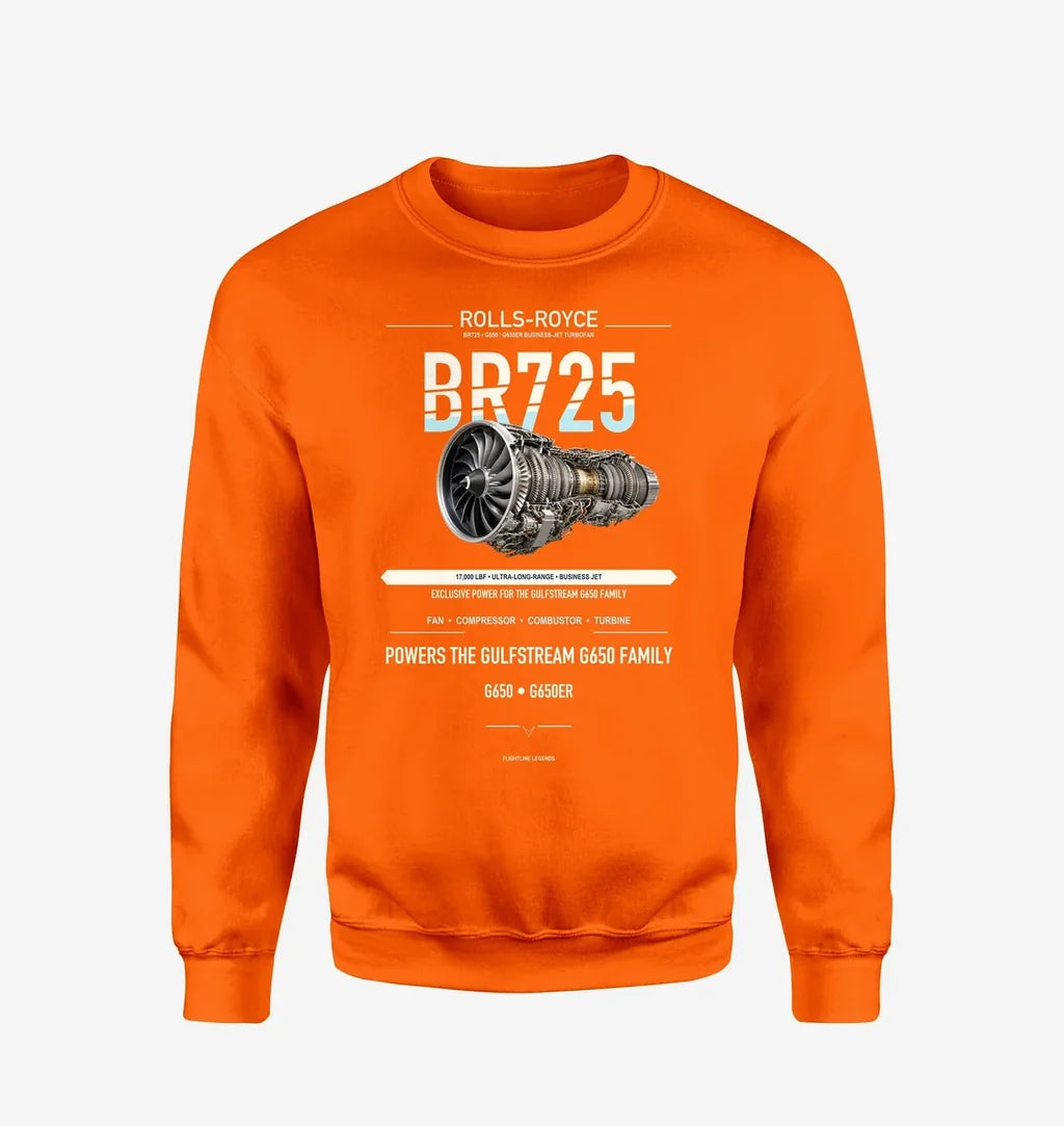 BR725 design on orange sweatshirt