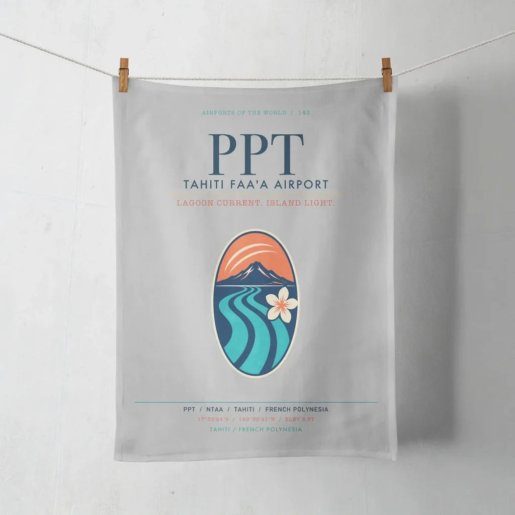 Tahiti Faa'a Airport (PPT) design on light gray towel