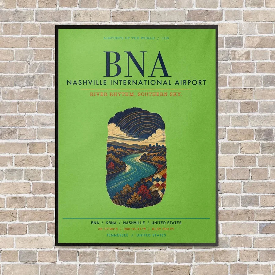 Nashville International Airport BNA vertical canvas print - framed - light green background