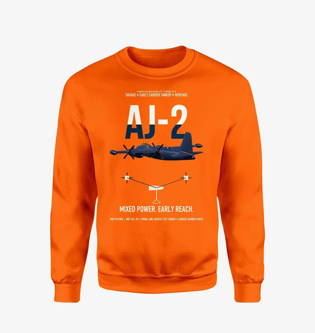 AJ-2 Savage Tanker design on orange sweatshirt