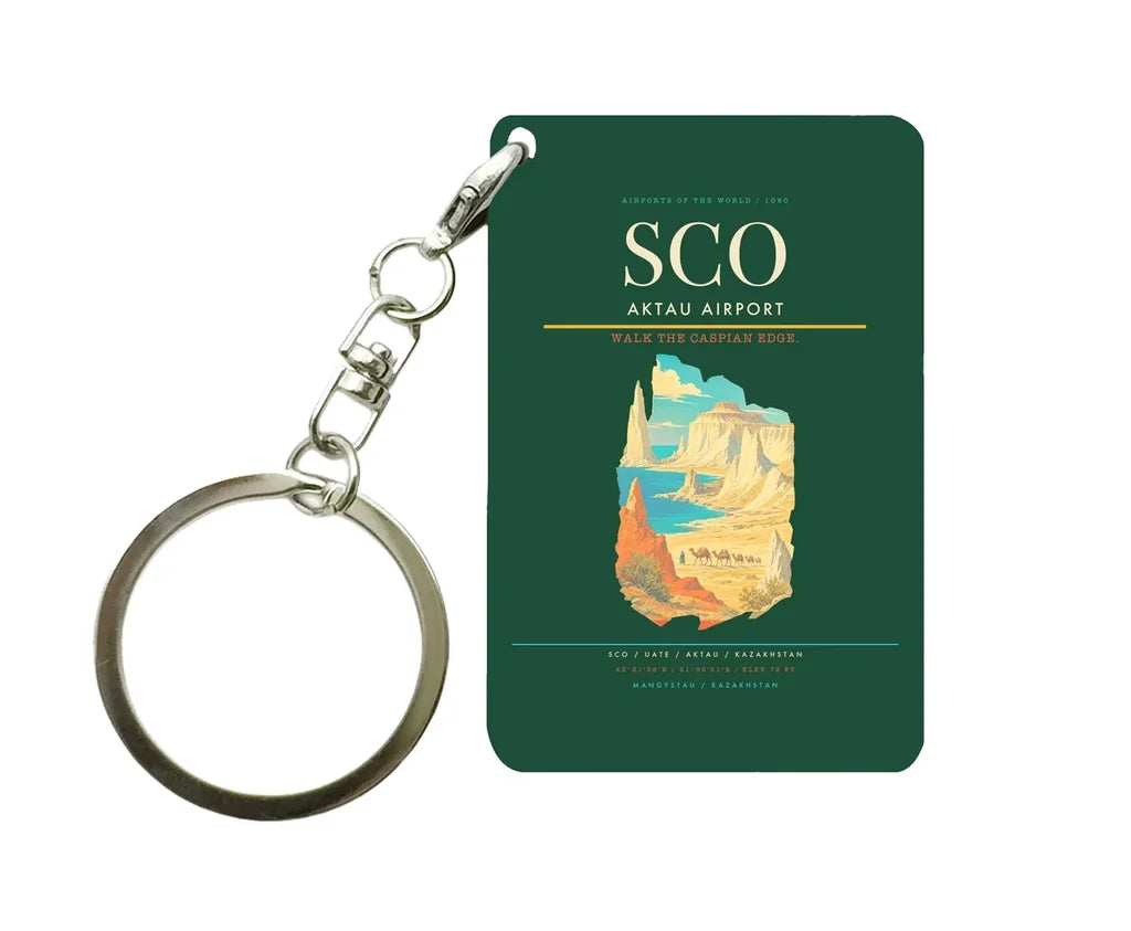 Aktau Airport (SCO) design on dark green key chain