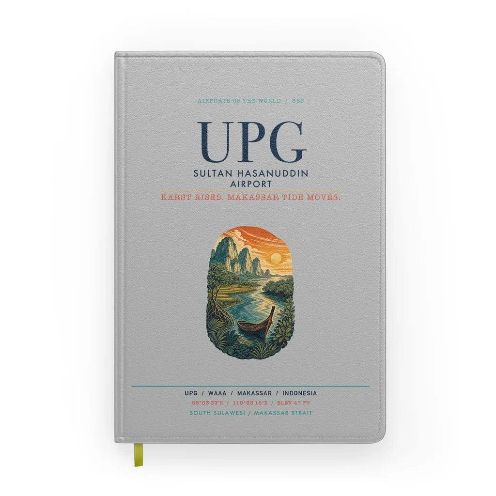 Sultan Hasanuddin Airport (UPG) design on light gray notebook