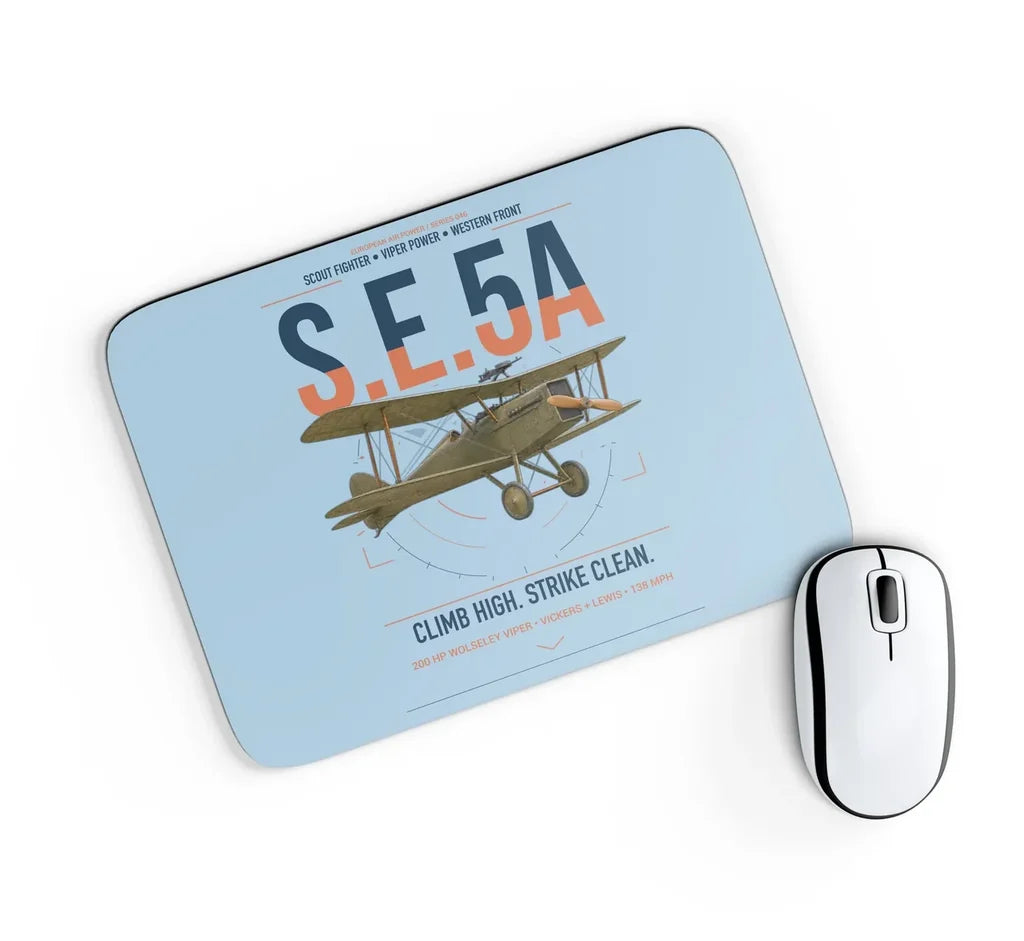 Royal Aircraft Factory S.E.5a design on light blue rectangle mouse pad