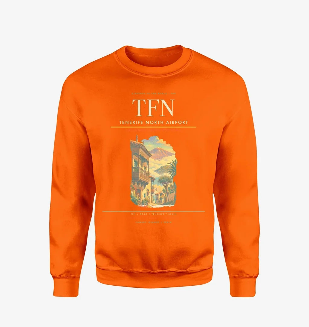 Tenerife North Airport (TFN) design on orange sweatshirt