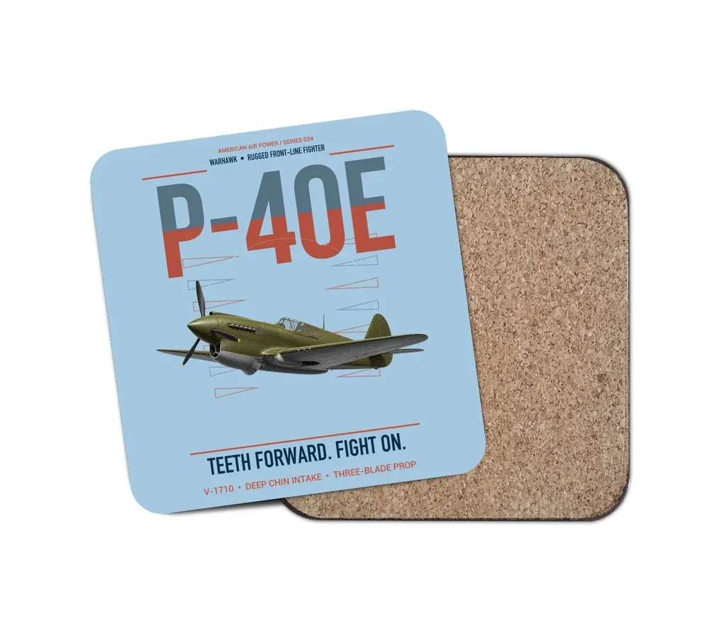 P-40E Warhawk design on light blue 1 piece coaster