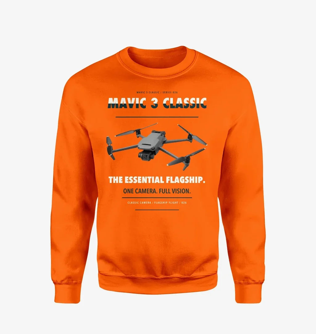 DJI Mavic 3 Classic design on orange sweatshirt