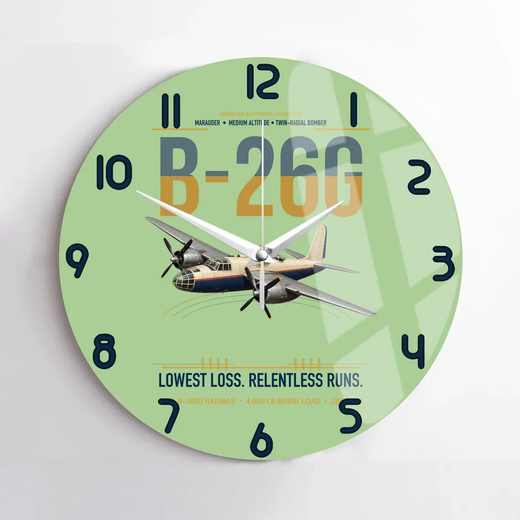 B-26G Marauder design on light green no frame wall clock