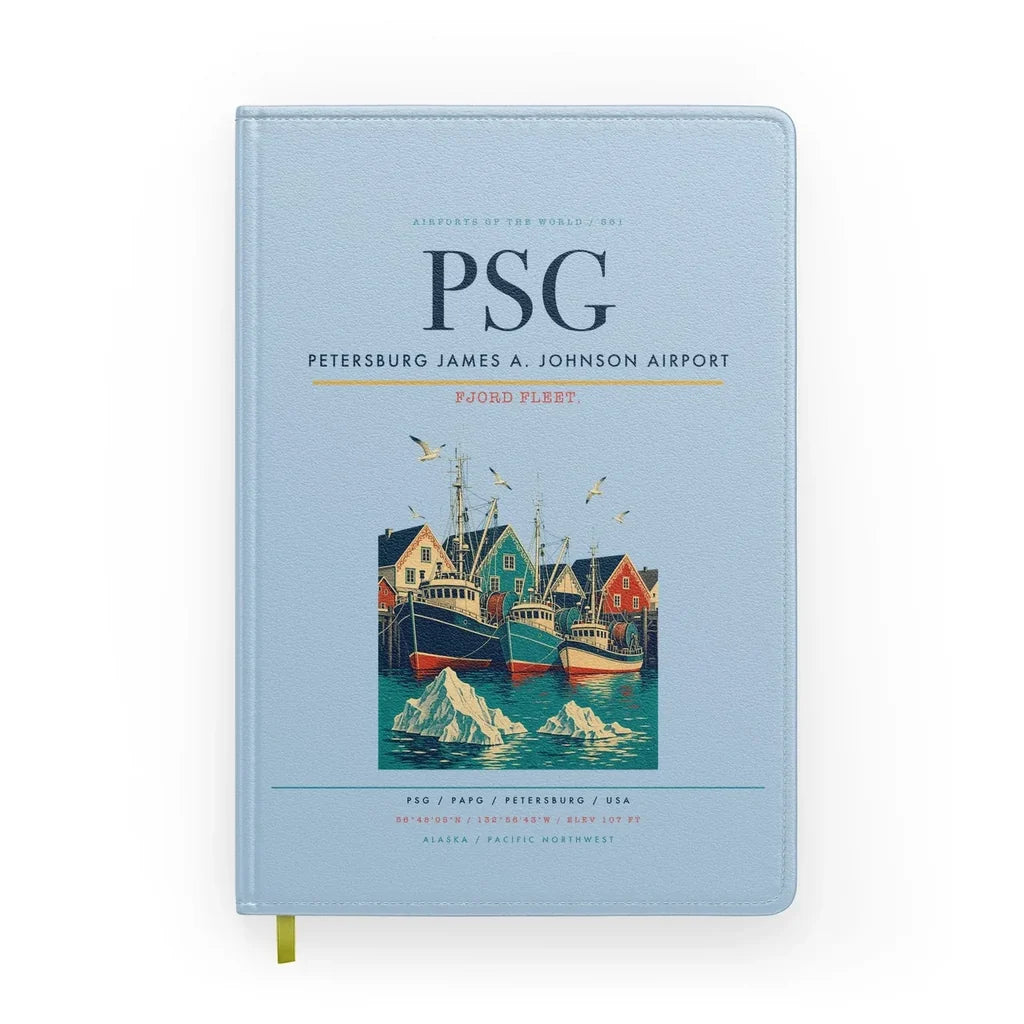 Petersburg James A. Johnson Airport (PSG) design on light blue notebook