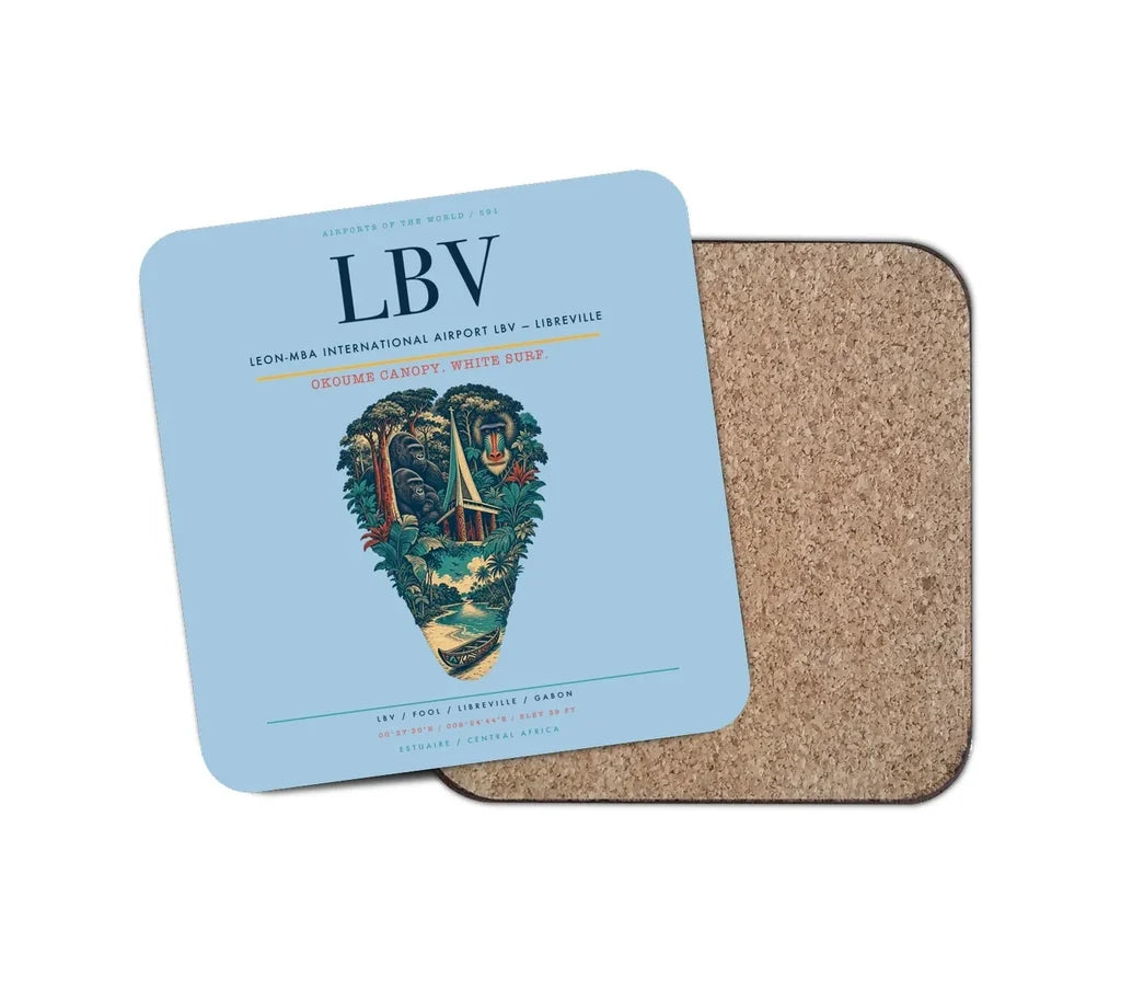 Leon-Mba International Airport (LBV) design on light blue 1 piece coaster