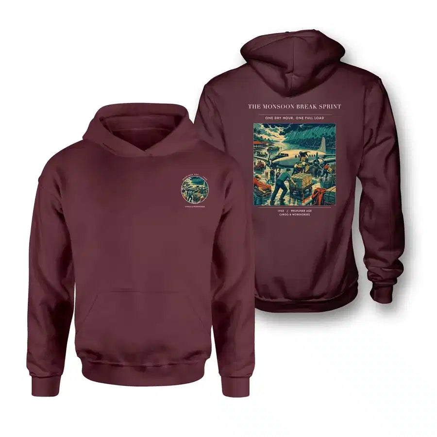 VINTAGE G4495 - The Monsoon Break Sprint - Double-Side Hoodie design on darkred double side