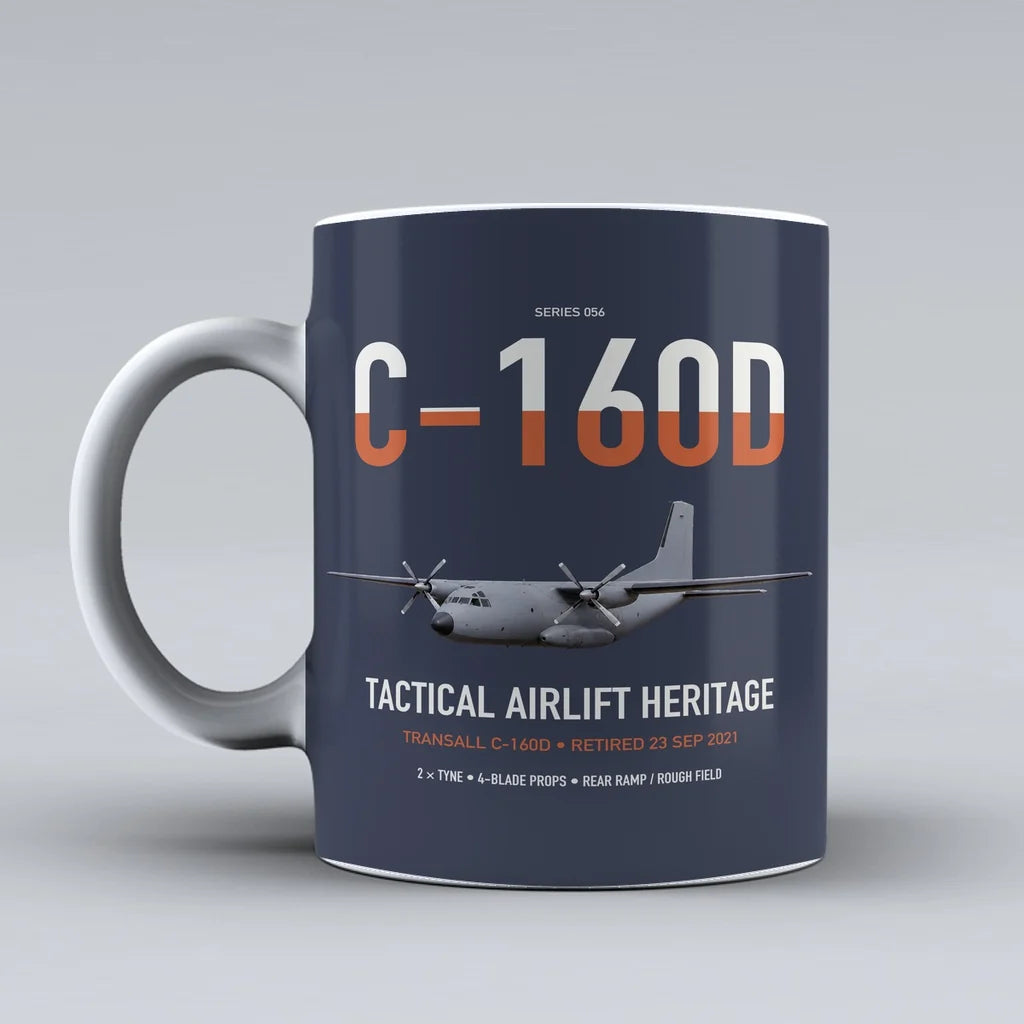 Transall C-160D design on dark blue ceramic mug, double-side print