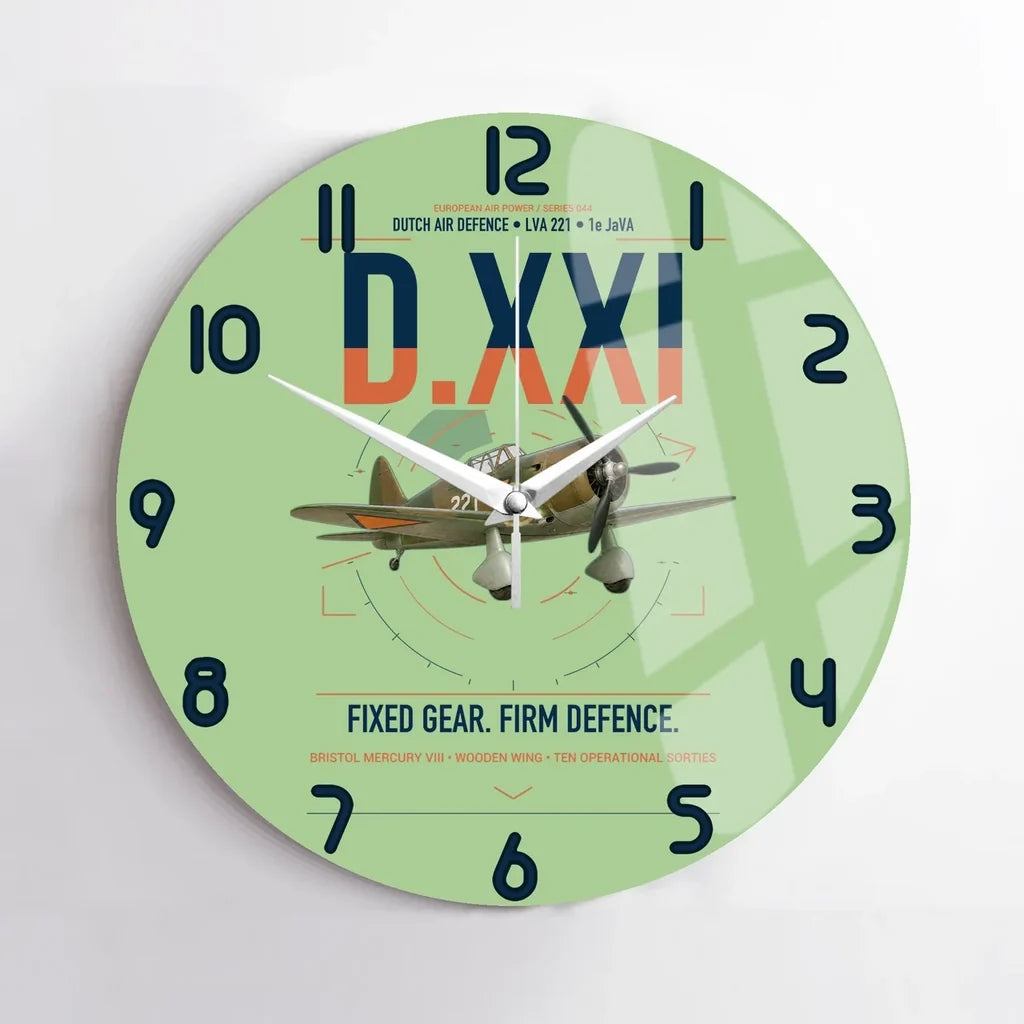 Fokker D.XXI — Dutch LVA aircraft 221 design on light green no frame wall clock
