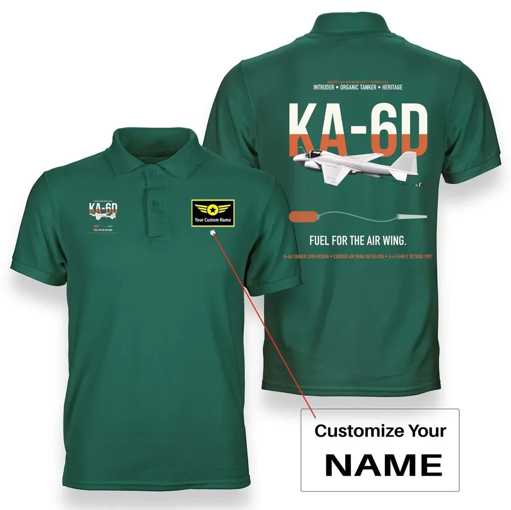 KA-6D Intruder design on green+name double-side polo t-shirt, double-side print