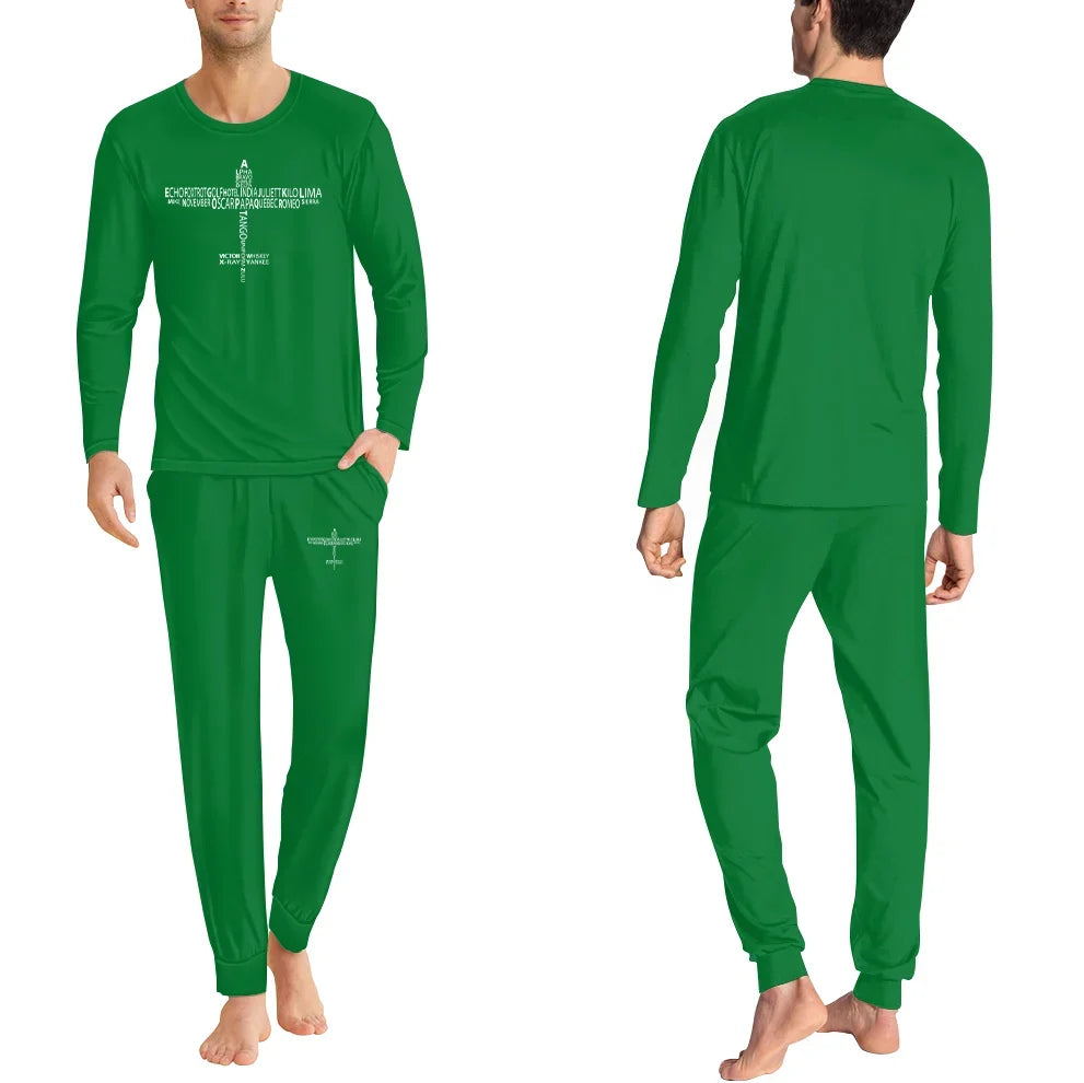 Propeller Shape Aviation Alphabet men pajamas - Green
