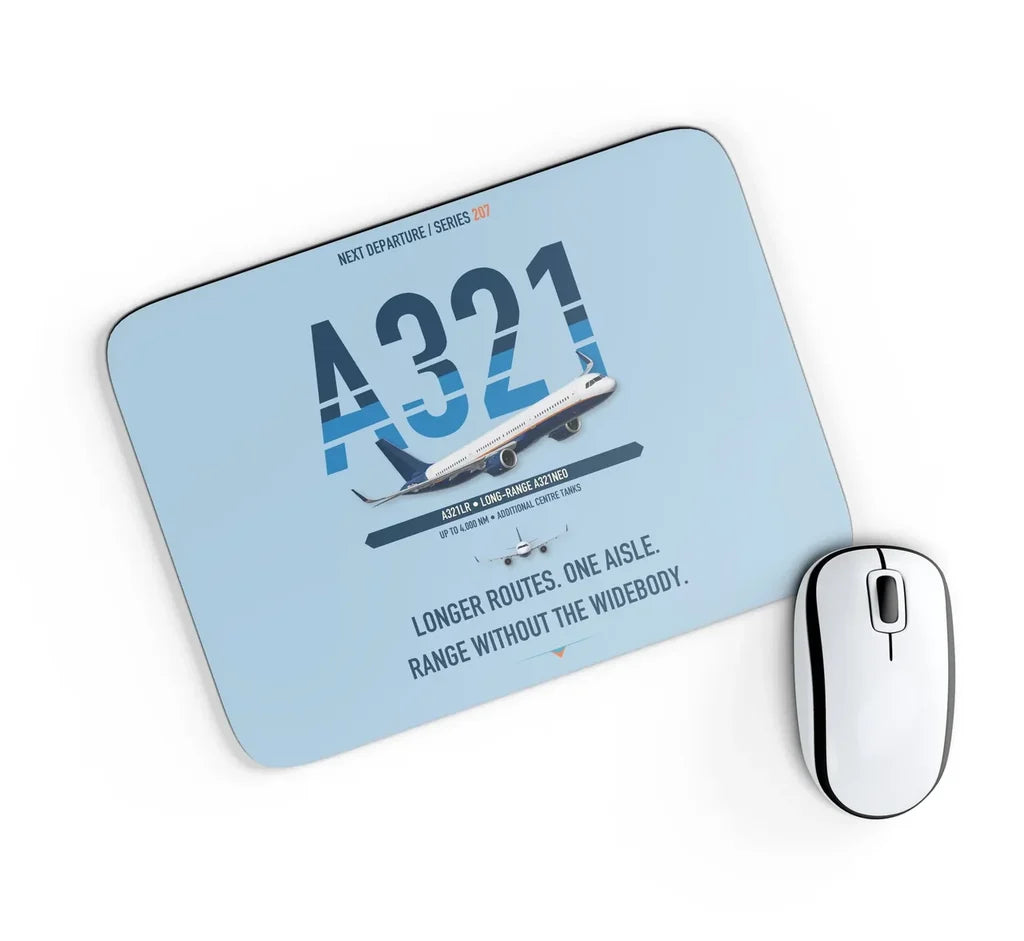 Airbus A321LR design on light blue rectangle mouse pad