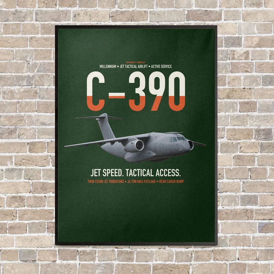 C-390 Millennium vertical canvas print - framed - dark green background
