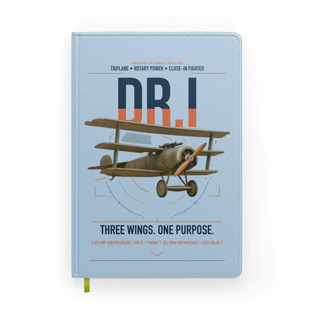 Fokker Dr.I design on light blue notebook