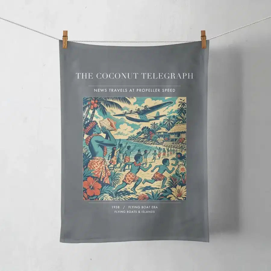 VINTAGE G4402 - The Coconut Telegraph - Designed Towels design on gray