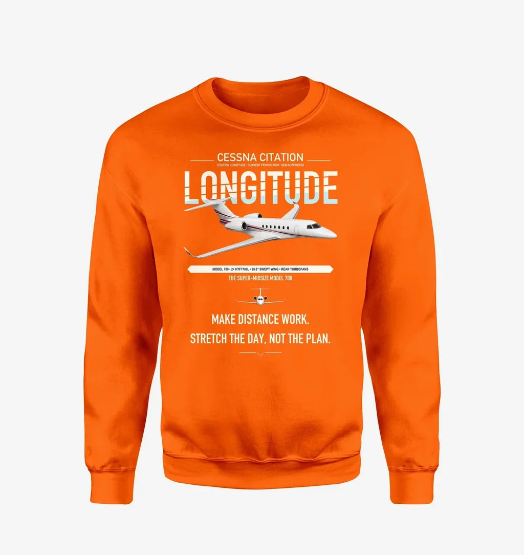Cessna Citation Longitude design on orange sweatshirt