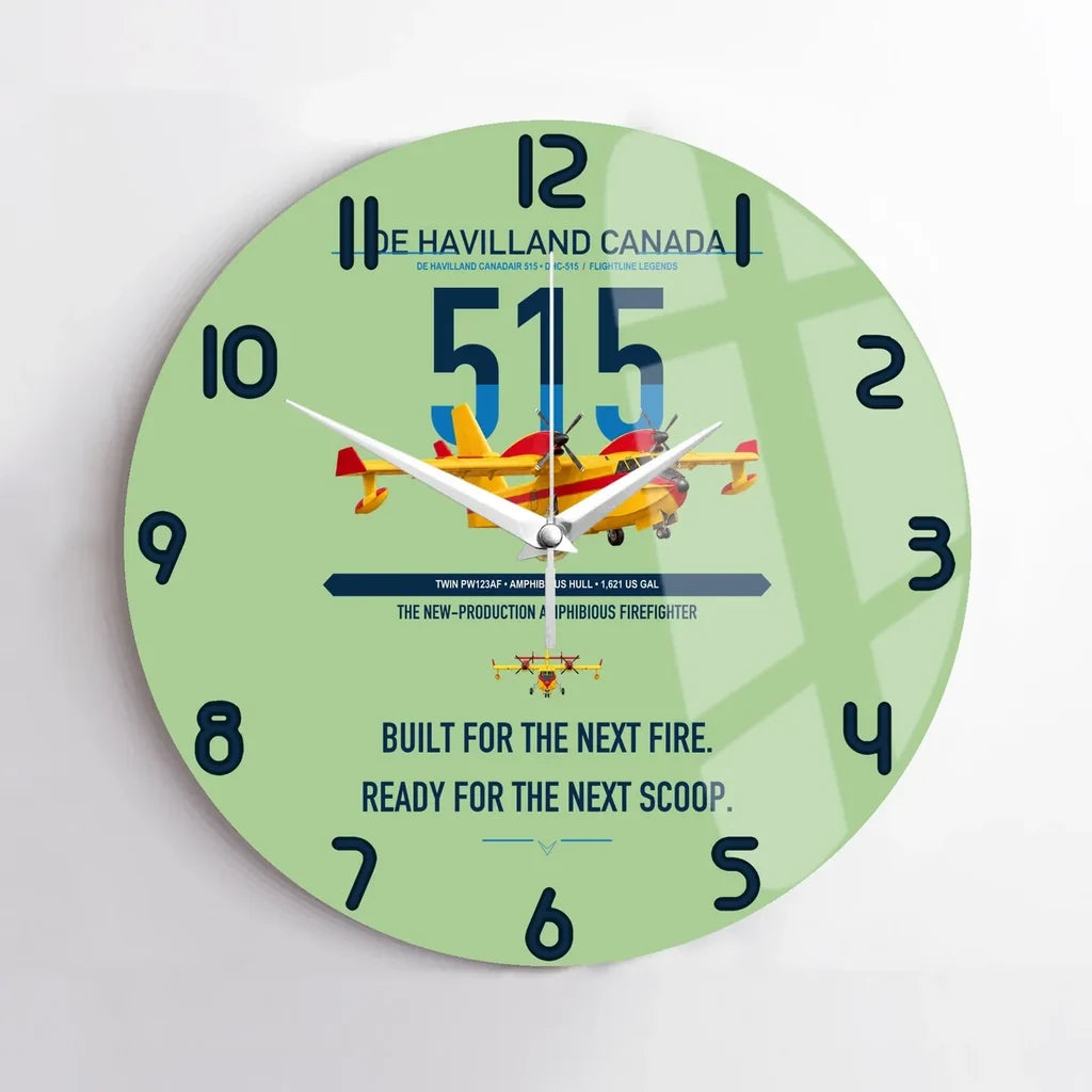 De Havilland Canadair 515 design on light green no frame wall clock