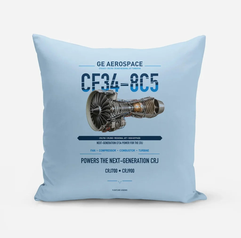 CF34-8C5 design on light blue pillow