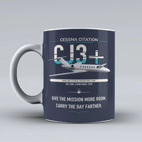 Thumbnail for Cessna Citation CJ3+ design on dark blue ceramic mug, double-side print