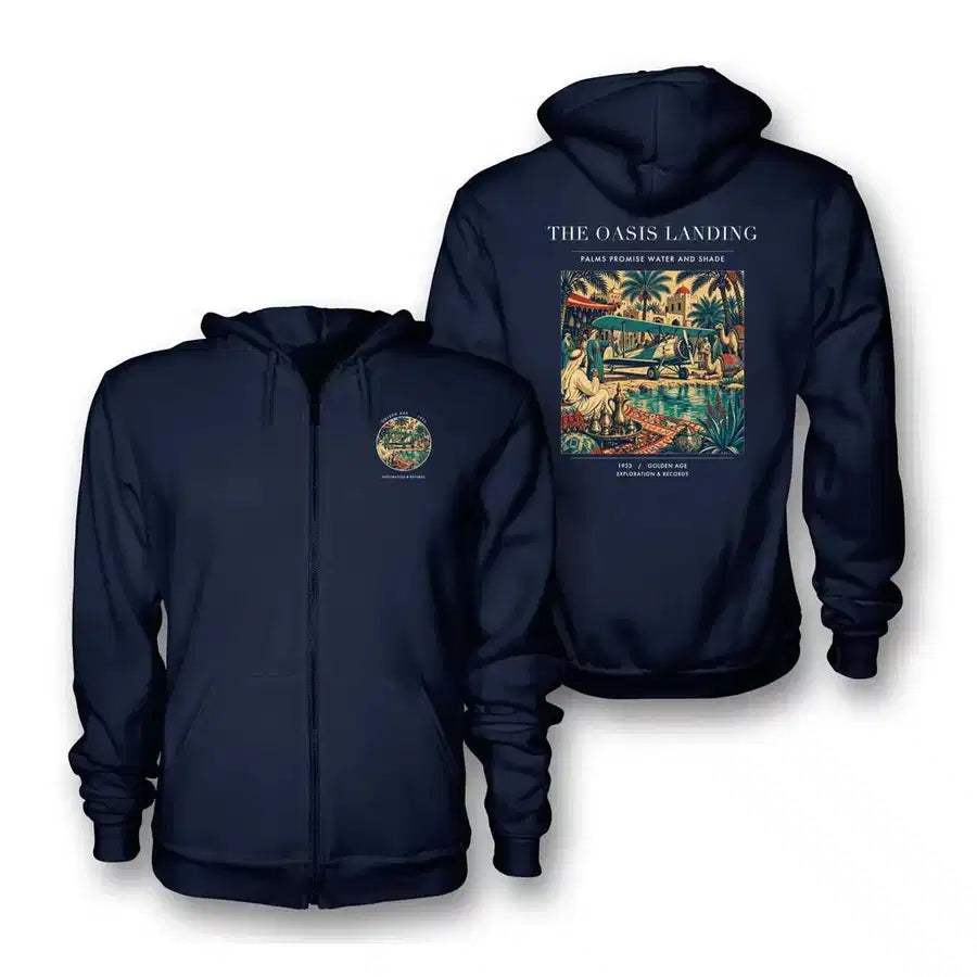 VINTAGE G4331 - The Oasis Landing - Premium Zipped Hoodie design on navyblue